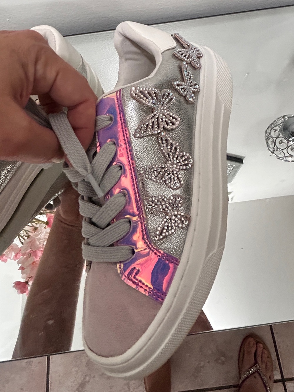 Steve Madden Girls Unicorn Glitter Sneakers Size 3 Silver Pink Shoes